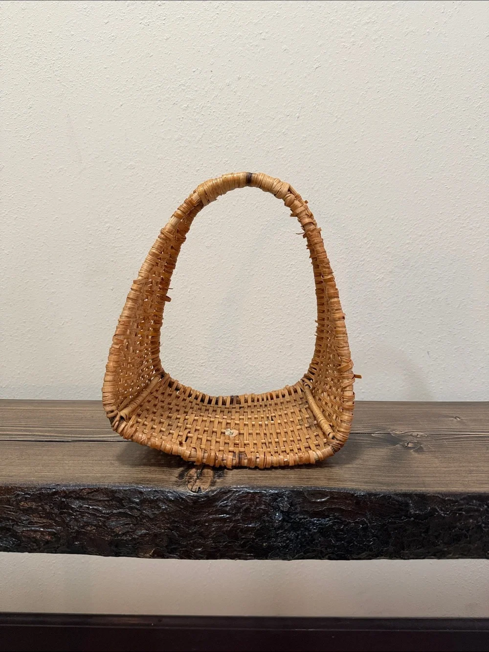 Vintage Wicker Gathering Basket Handwoven Market Basket Cottagecore Farmhouse